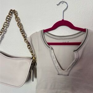 Urban Outfitters Ribbed V-Neck Tank Top in Light Beige